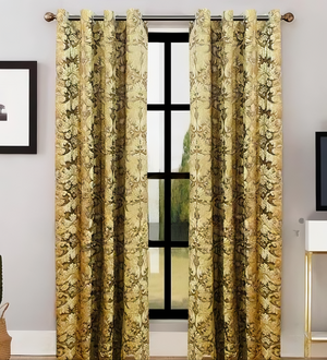 ZOQ Linen Printed Velvet Curtain Golden Damask Leaf