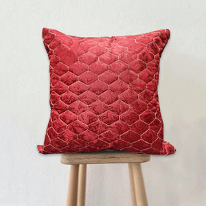 Hexagon Jacquard Velvet Cushion - Crimson detail