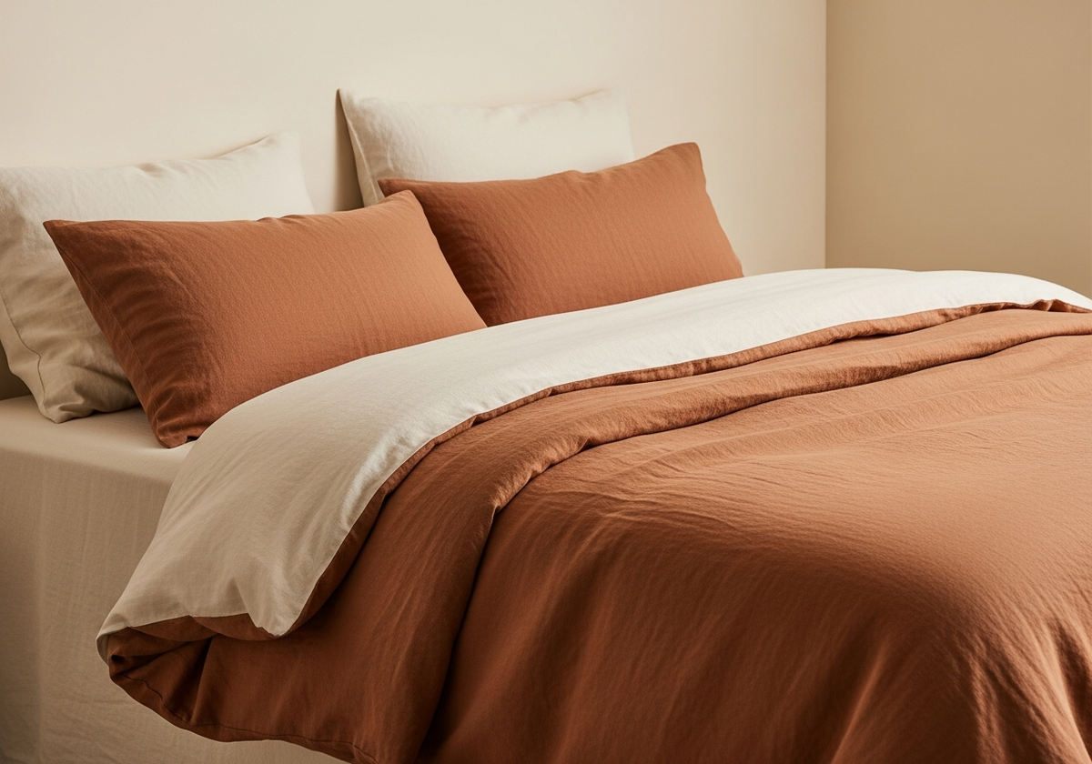 Heavyweight linen duvet set in terracotta clay