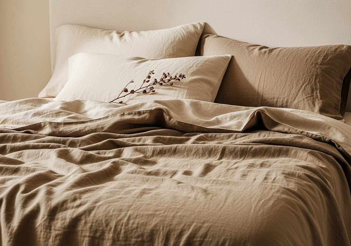 ZOQ Linen stonewashed bedding in taupe and cream