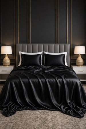 Mulberry Silk Bedsheet Set in Charcoal Black