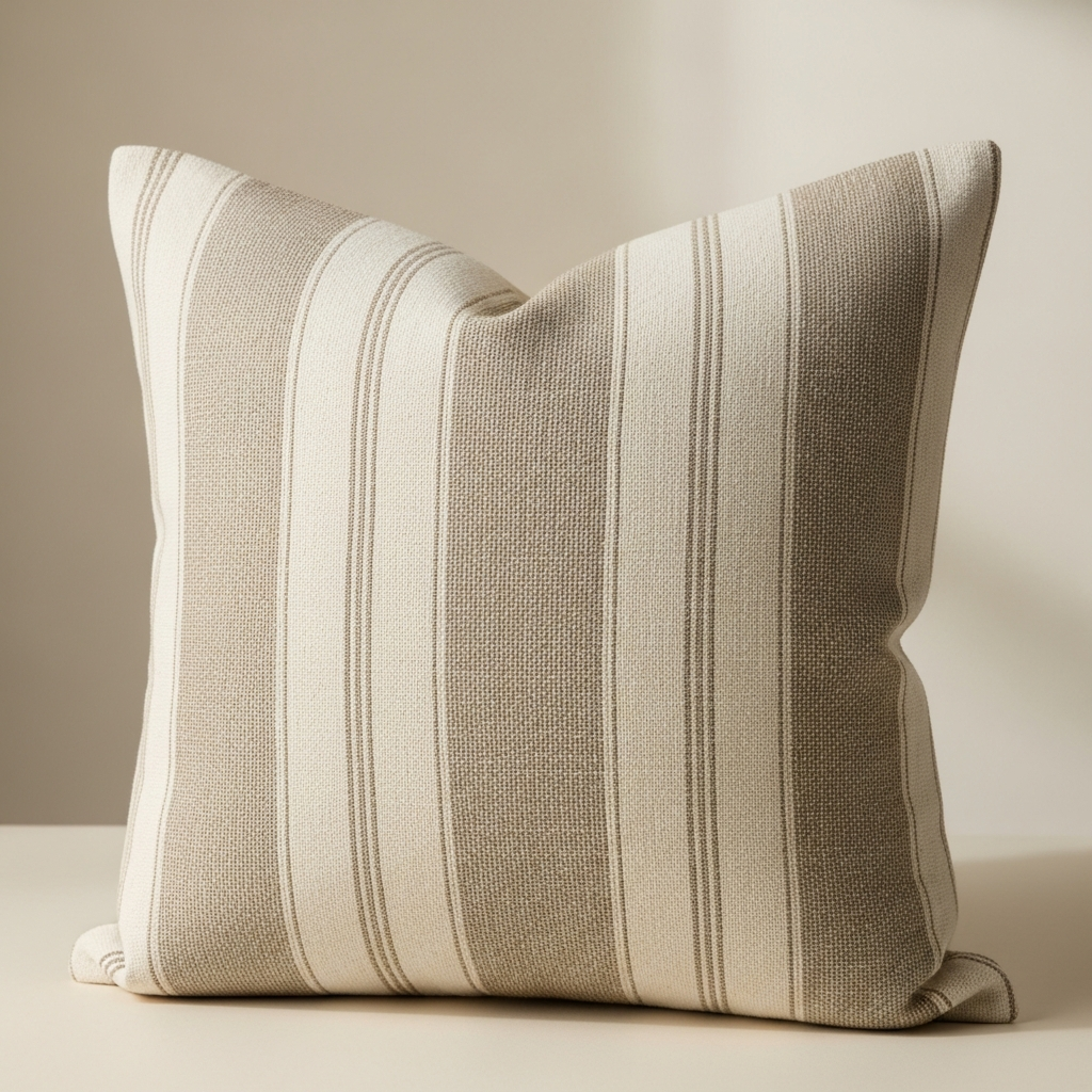 Flax and cream striped linen cushion cover