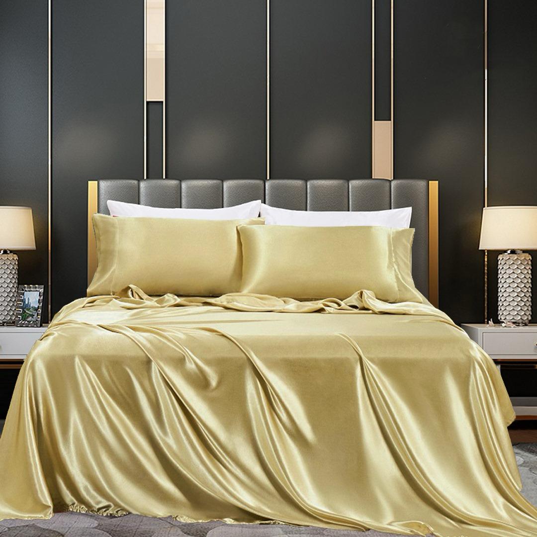 Cotton Satin Stripe Bedsheet - Mustard