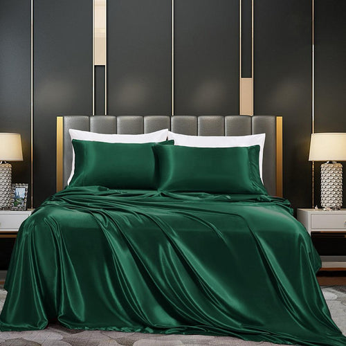 Cotton Satin Stripe Bedsheet - Emerald Green