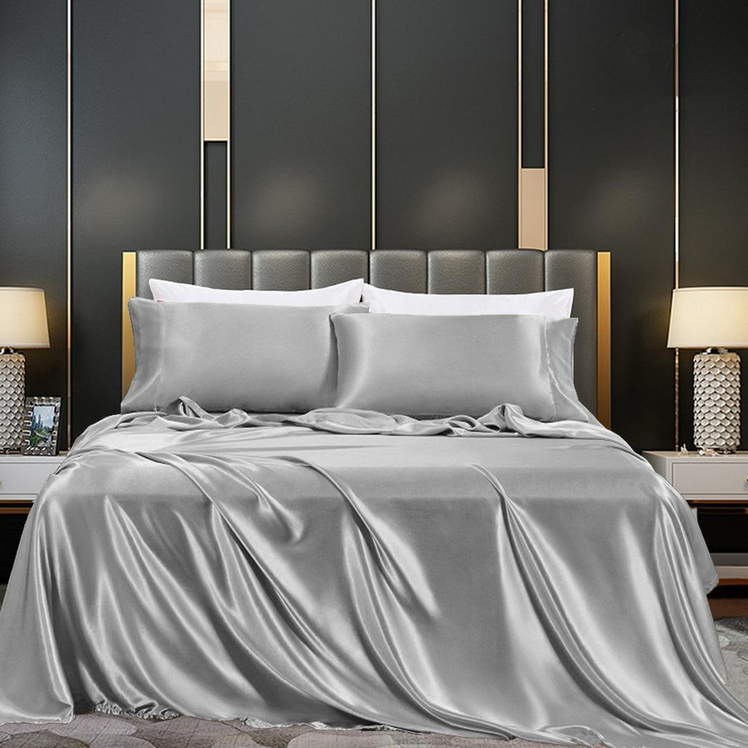 Cotton Satin Stripe Bedsheet - Grey
