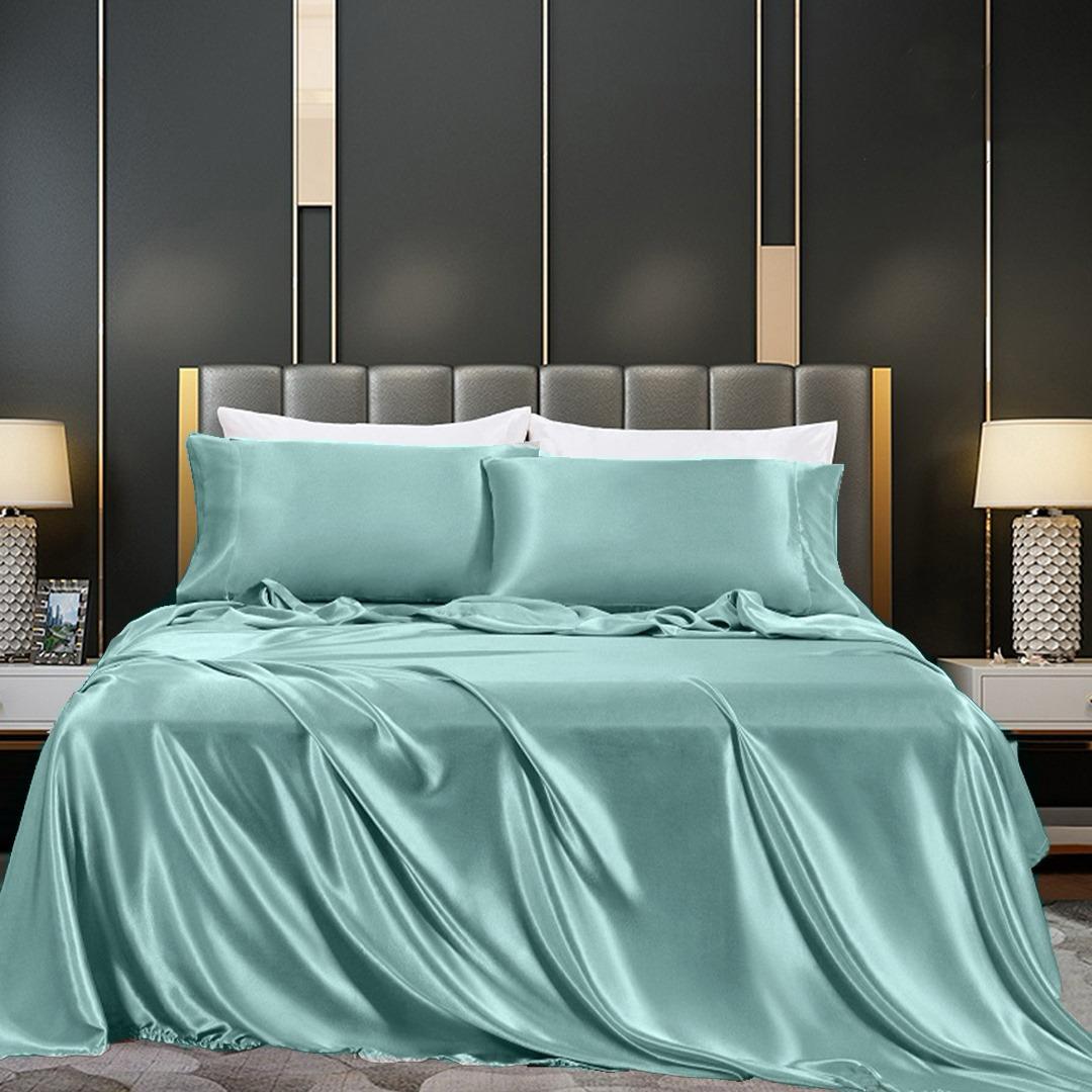 Cotton Satin Stripe Bedsheet - Mint