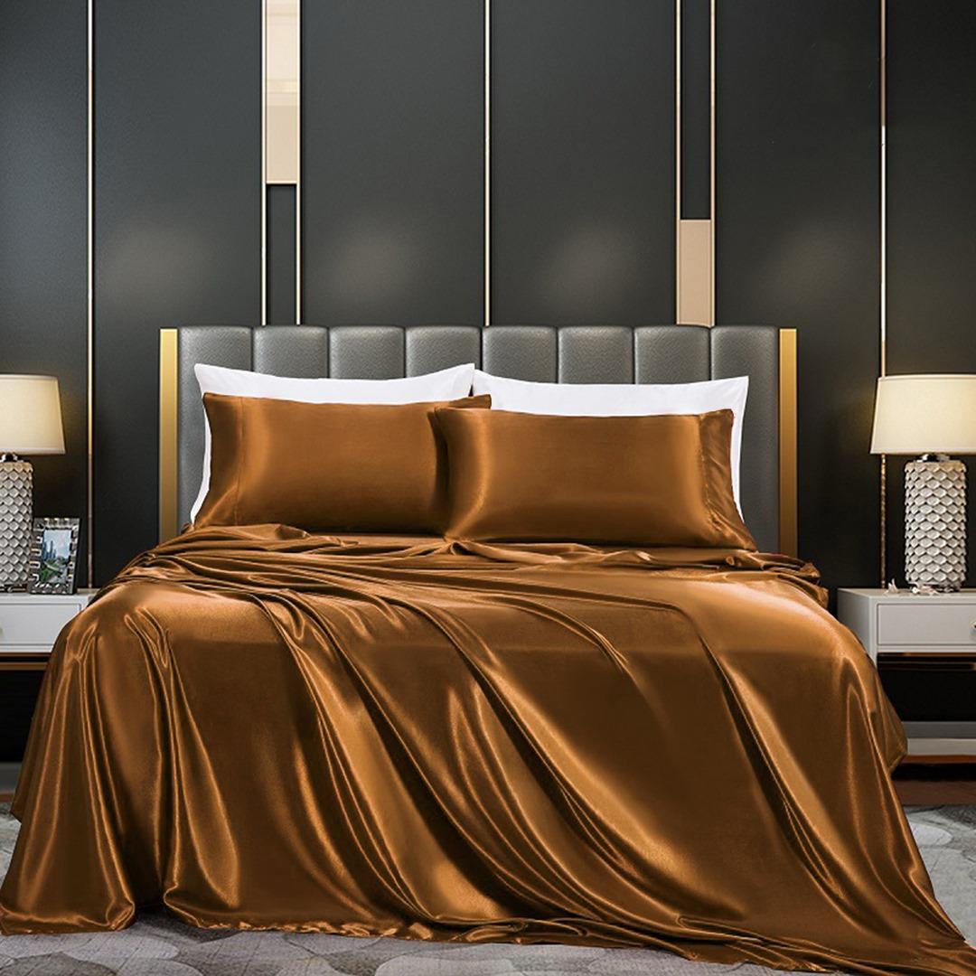 Cotton Satin Stripe Bedsheet - Choco Brown