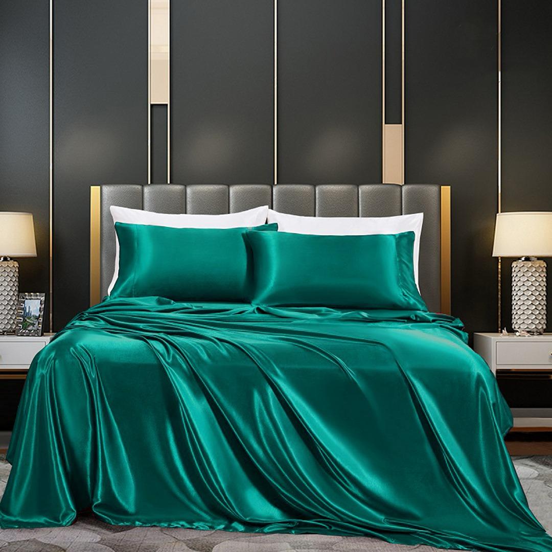 Cotton Satin Stripe Bedsheet - Teal