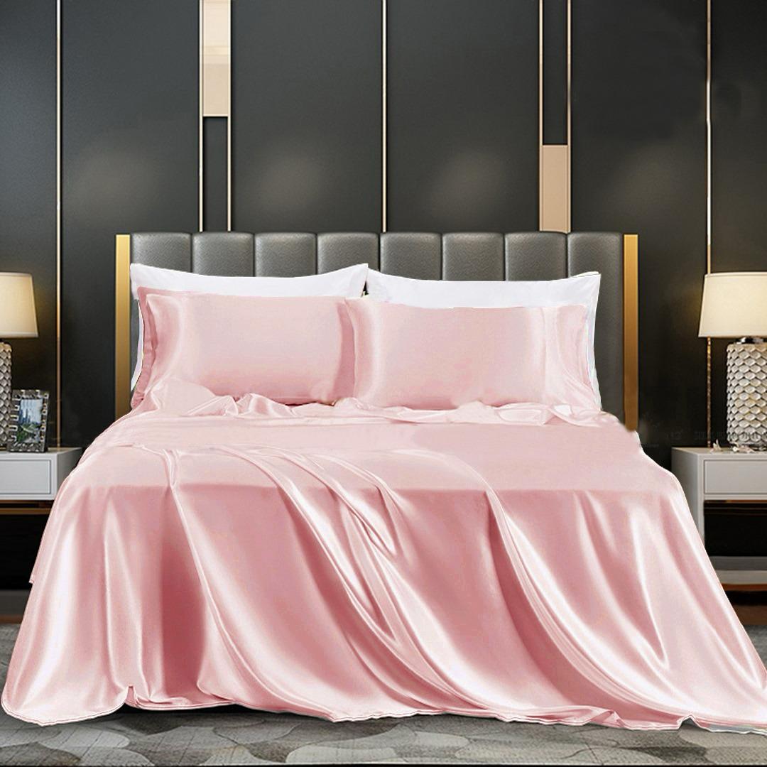 Cotton Satin Stripe Bedsheet - Baby Pink alt angle