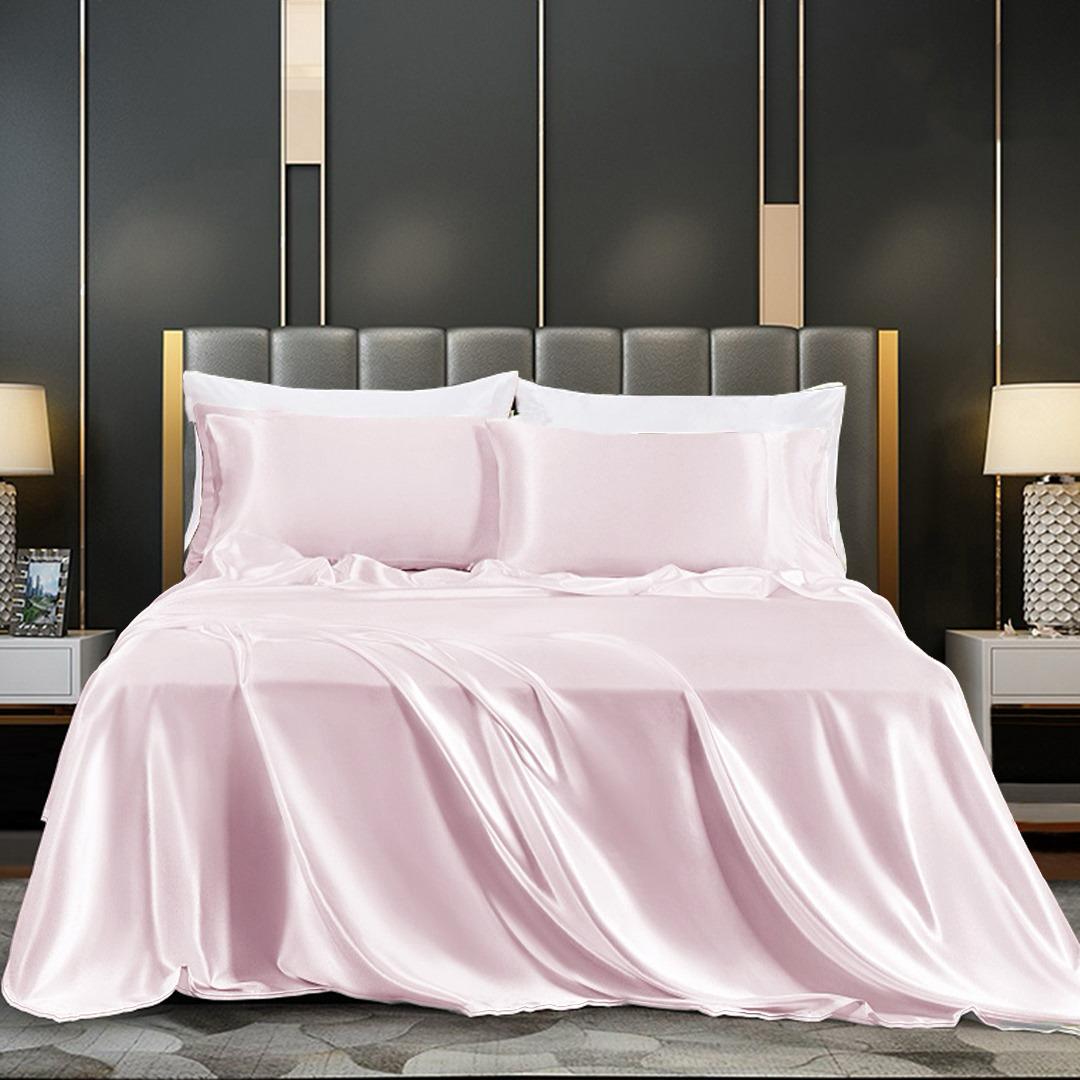 Cotton Satin Stripe Bedsheet - Baby Pink