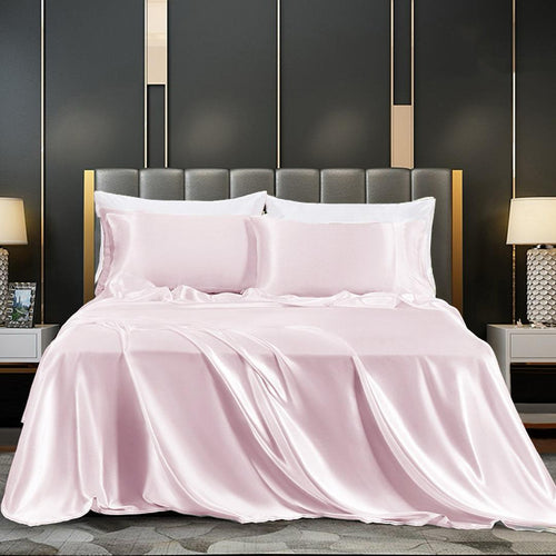 Cotton Satin Stripe Bedsheet - Baby Pink