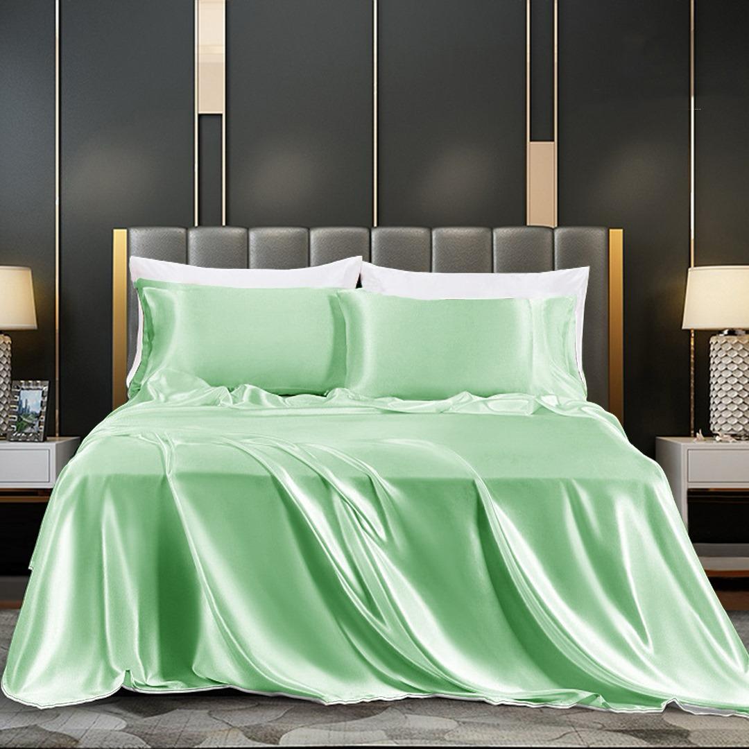 Cotton Satin Stripe Bedsheet - Pastel Green