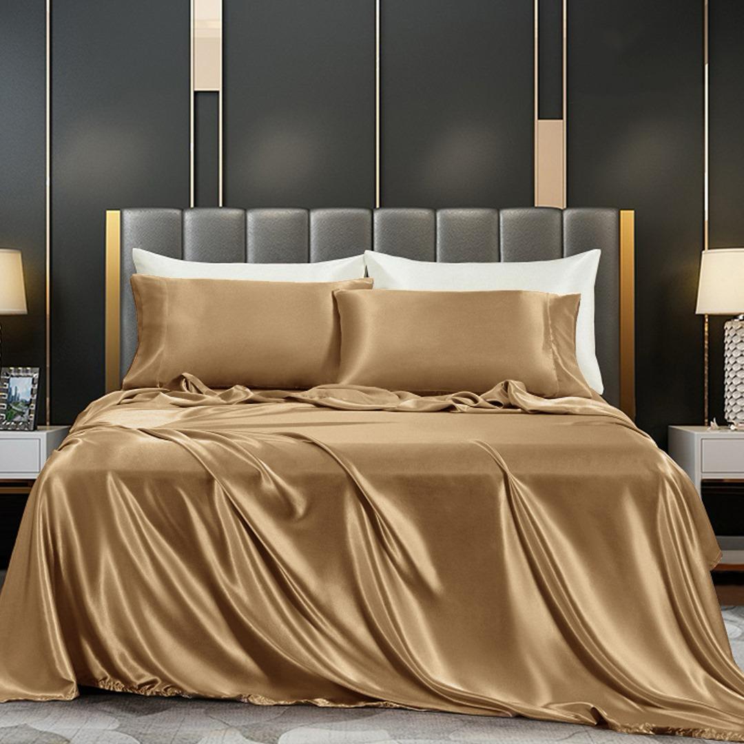 Cotton Satin Stripe Bedsheet - Rose Gold