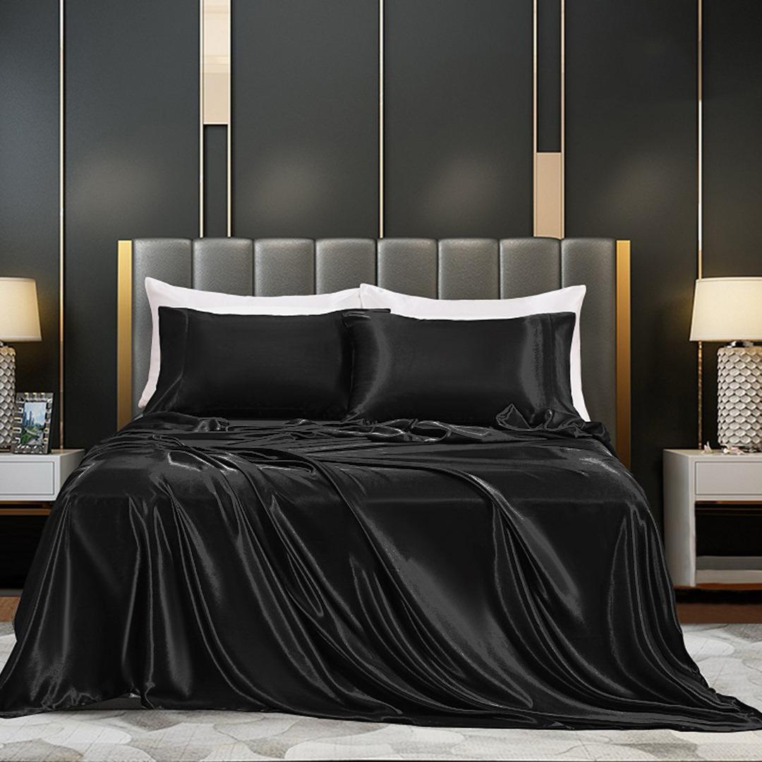 Cotton Satin Stripe Bedsheet - Charcoal Black