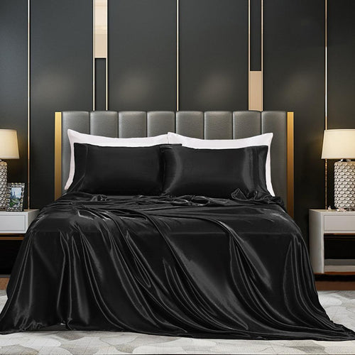 Cotton Satin Stripe Bedsheet - Charcoal Black