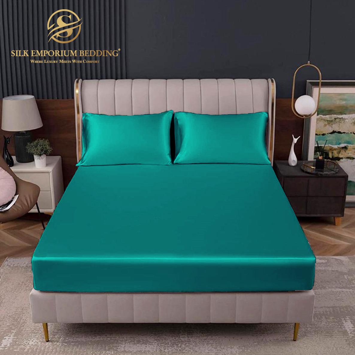 Cotton Satin Stripe Fitted Sheet - Teal