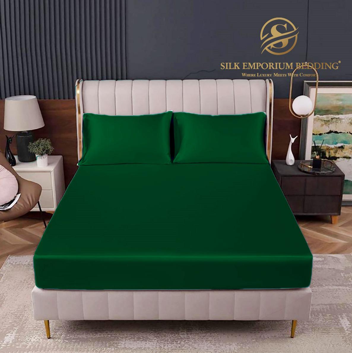 Cotton Satin Stripe Fitted Sheet - Emerald Green
