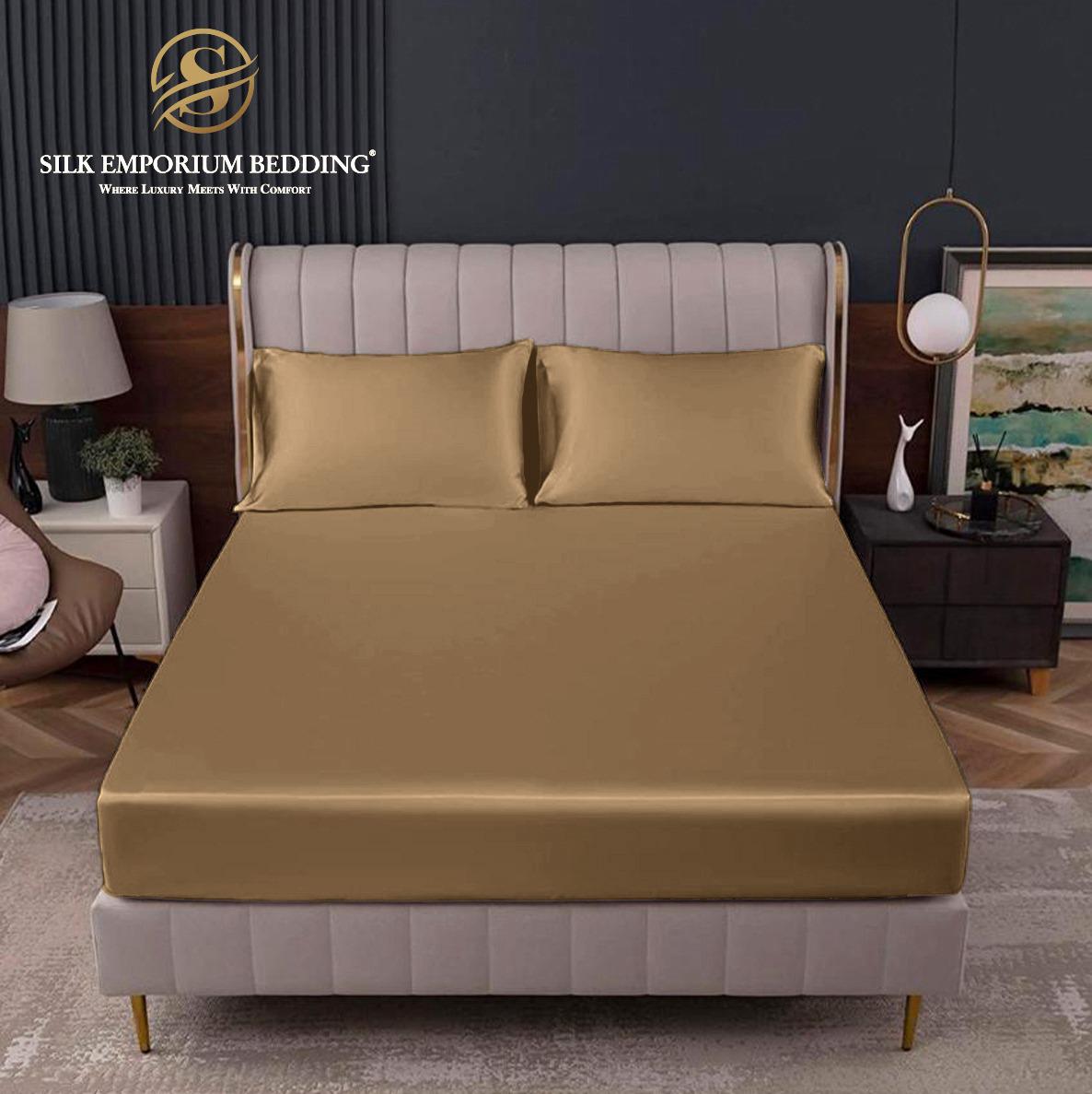 Cotton Satin Stripe Fitted Sheet - Mustard