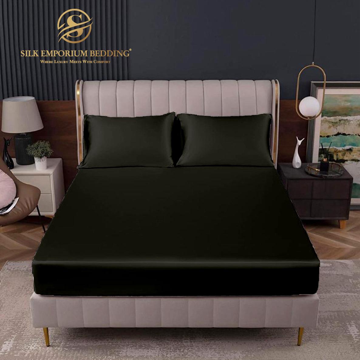 Cotton Satin Stripe Fitted Sheet - Charcoal Black