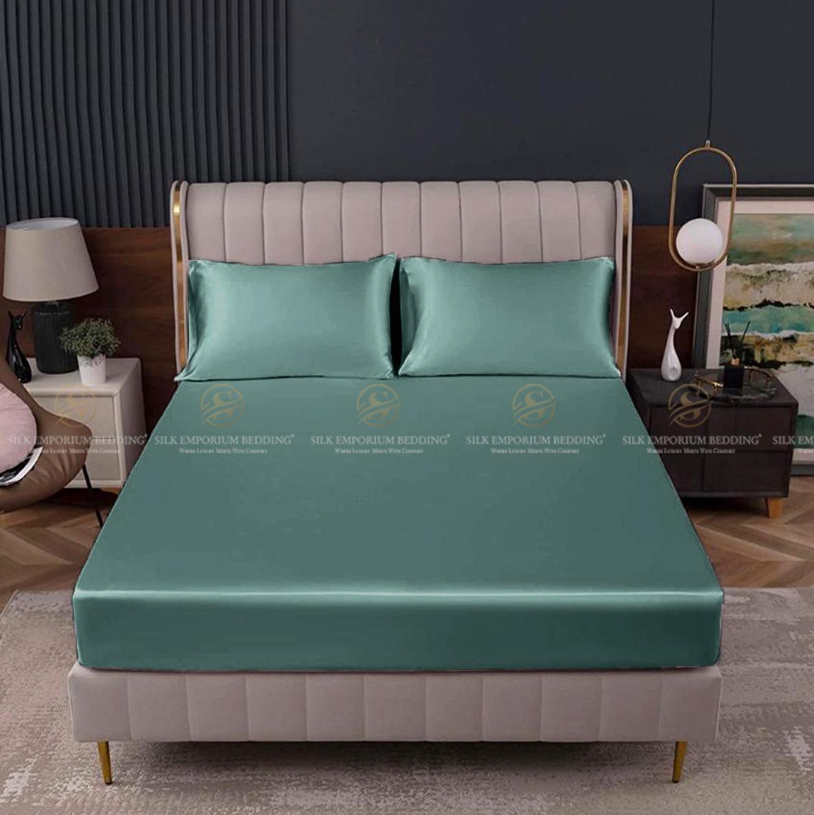 Cotton Satin Stripe Fitted Sheet - Sea Green