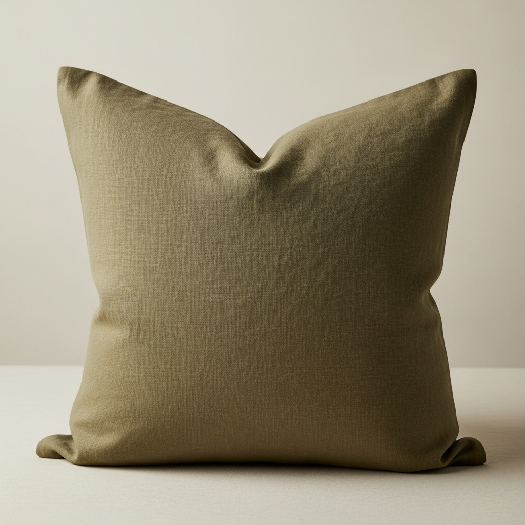 Olive washed linen cushion cover