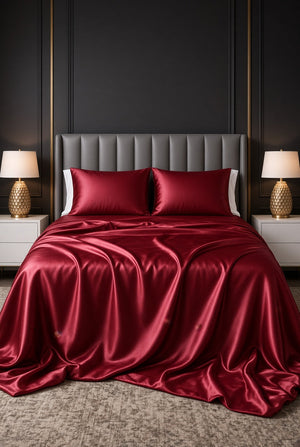 Mulberry Silk Bedsheet Set in Maroon