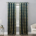 ZOQ Linen Printed Velvet Curtain Teal Gold Ogee