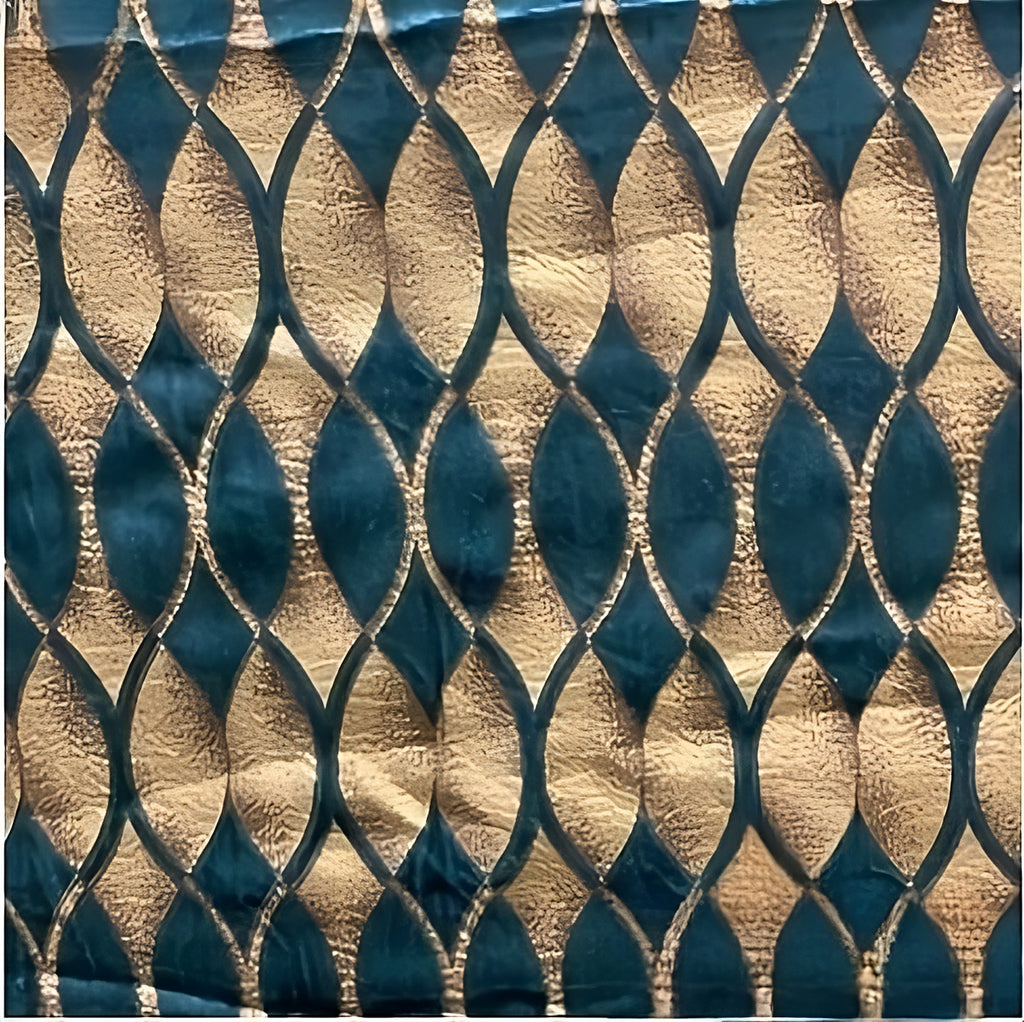 ZOQ Linen Printed Velvet Curtain Teal Gold Ogee fabric texture