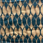 ZOQ Linen Printed Velvet Curtain Teal Gold Ogee fabric texture