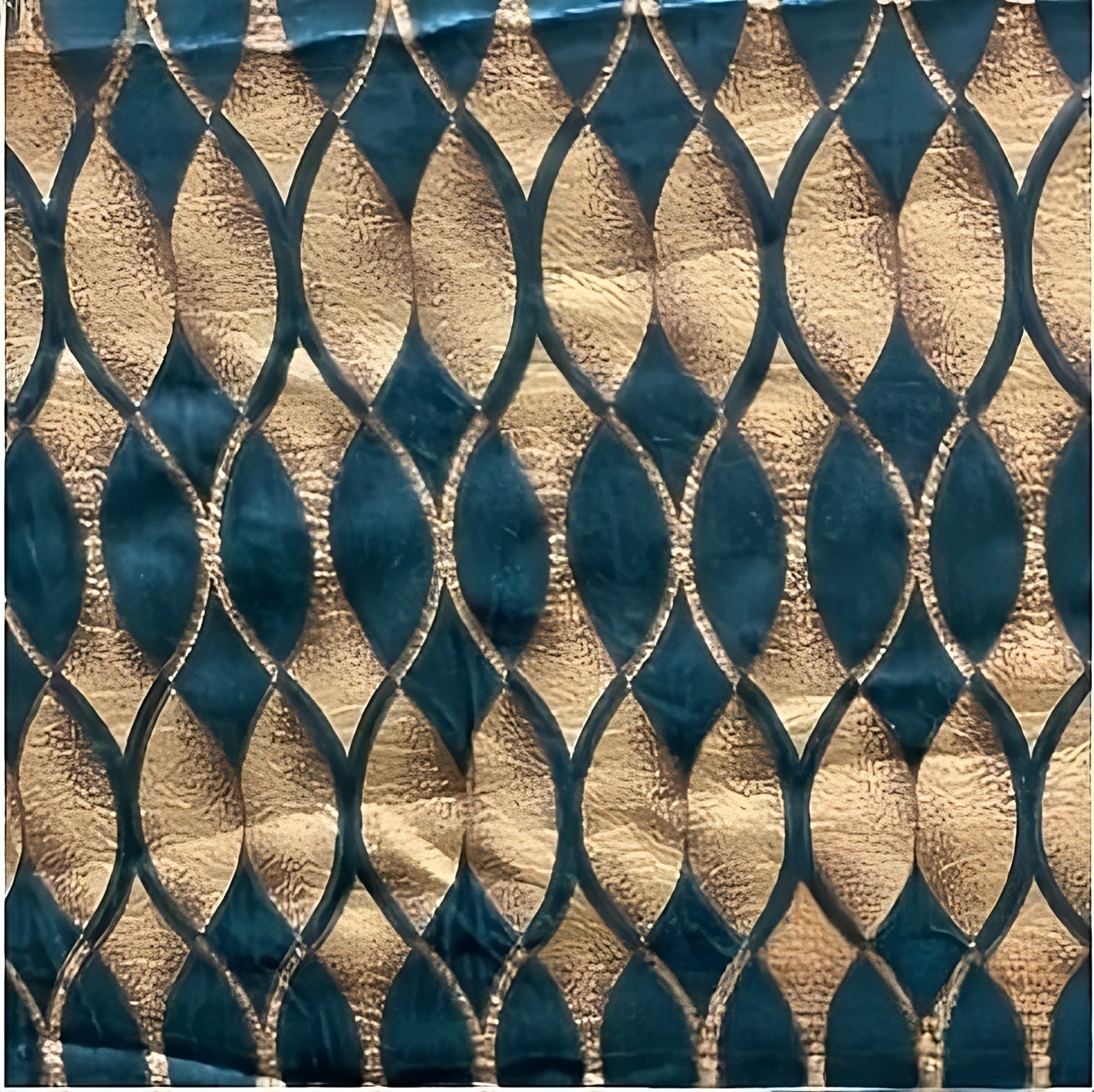 ZOQ Linen Printed Velvet Curtain Teal Gold Ogee fabric texture
