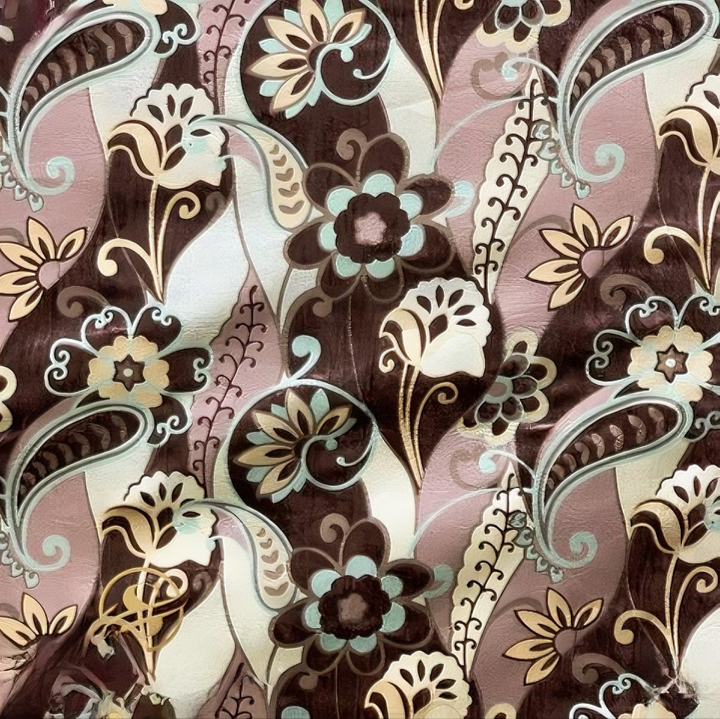 ZOQ Linen Printed Velvet Curtain Mauve Paisley Floral fabric texture