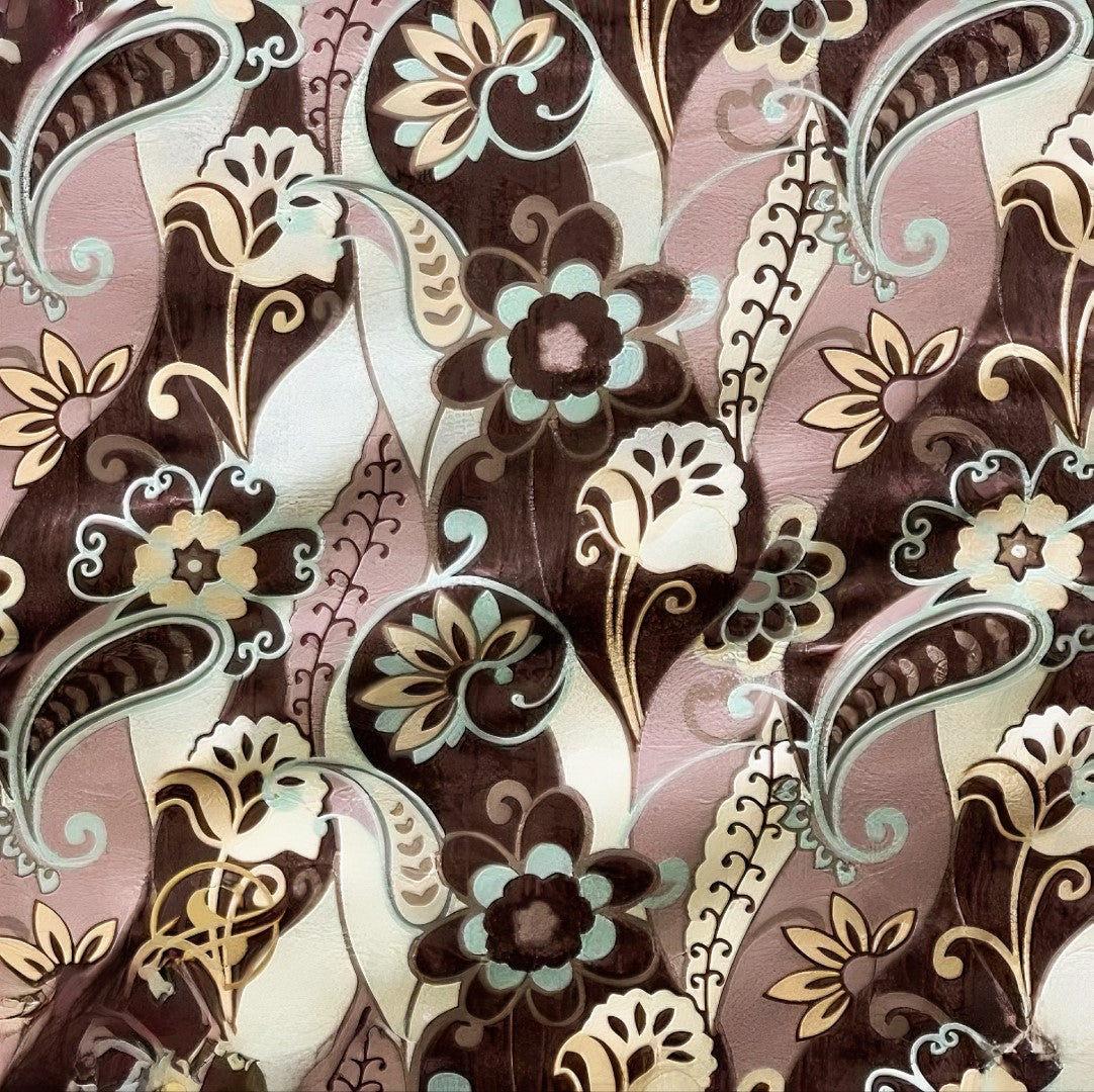 ZOQ Linen Printed Velvet Curtain Mauve Paisley Floral fabric texture