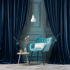ZOQ Linen Velvet Curtain Navy Blue styled in room