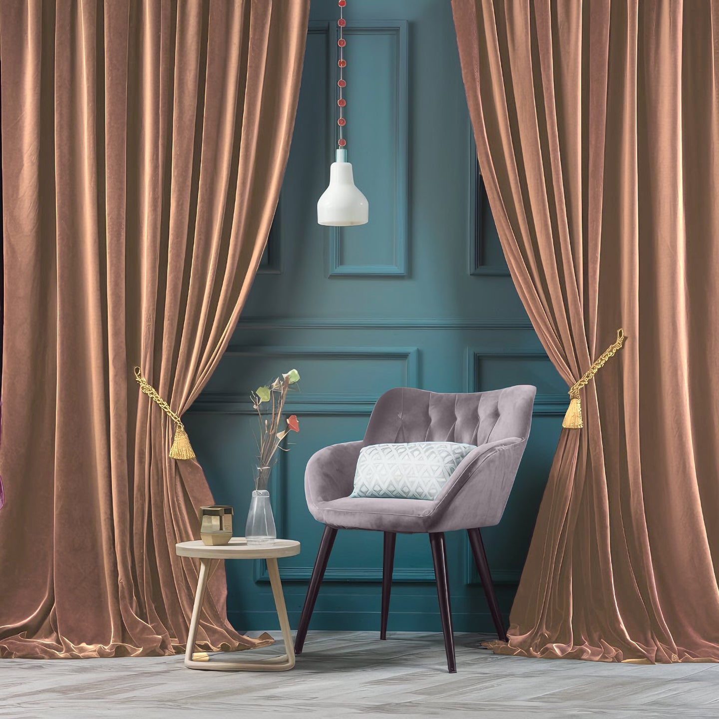 ZOQ Linen Velvet Curtain Terracotta styled in room