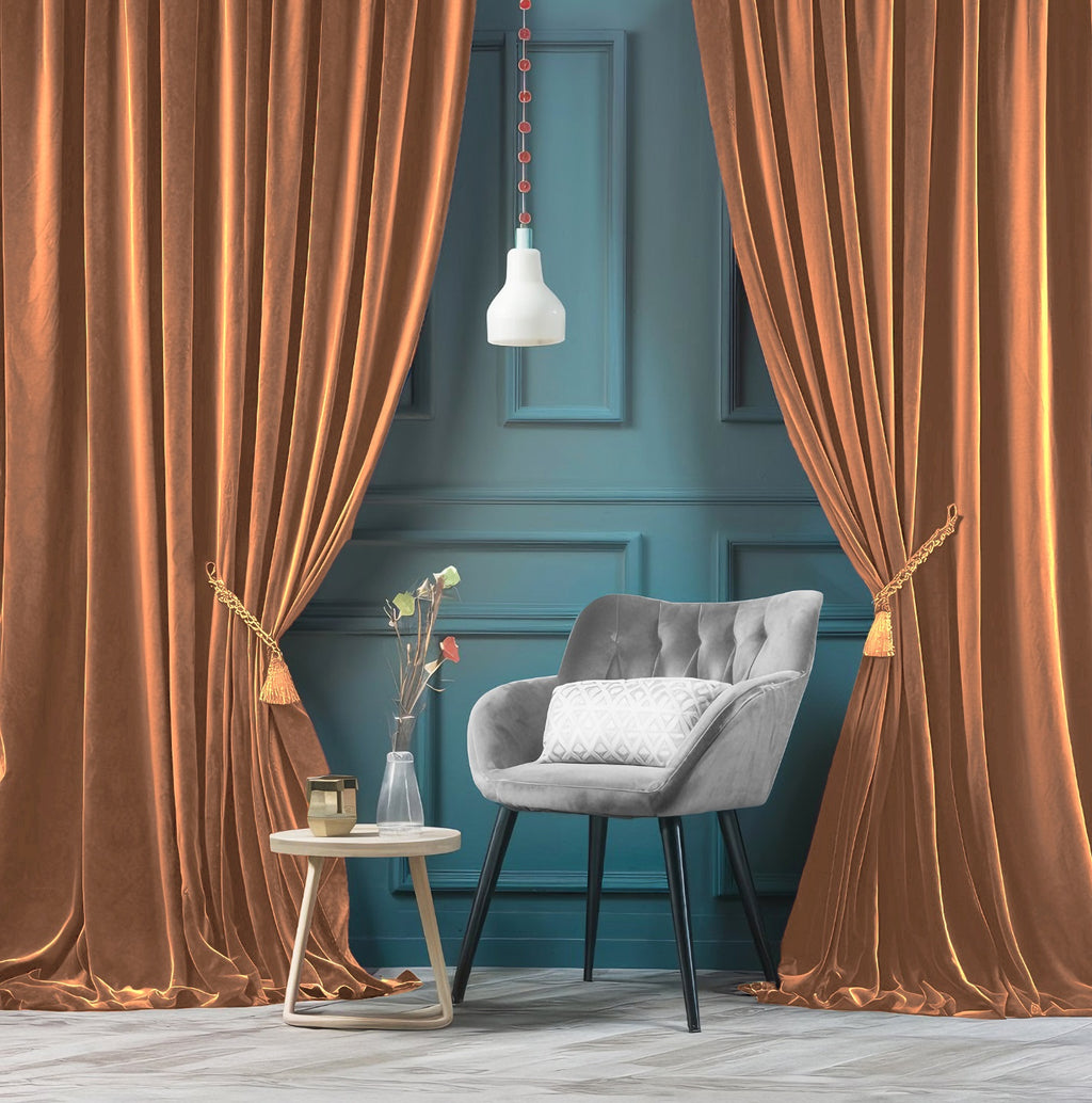 ZOQ Linen Velvet Curtain Burnt Orange styled in room