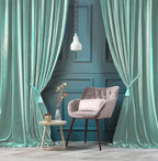 ZOQ Linen Velvet Curtain Seafoam Teal styled in room