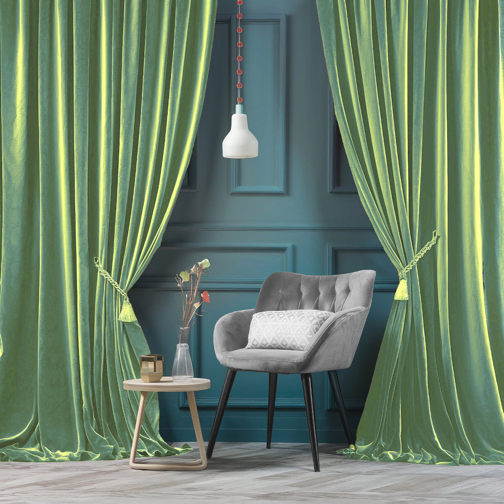 ZOQ Linen Velvet Curtain Sage Green styled in room