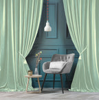 ZOQ Linen Velvet Curtain Mint Green styled in room