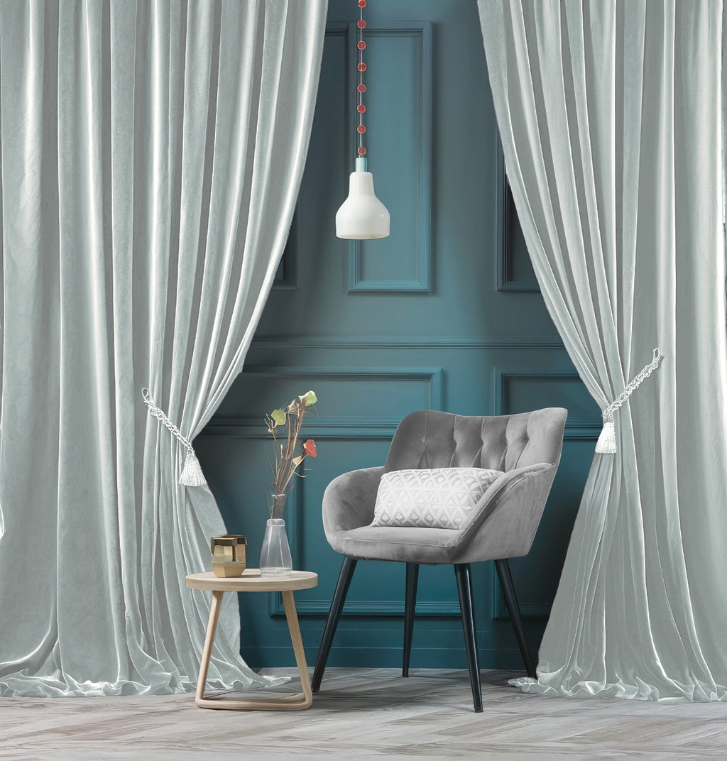 ZOQ Linen Velvet Curtain Powder Blue styled in room