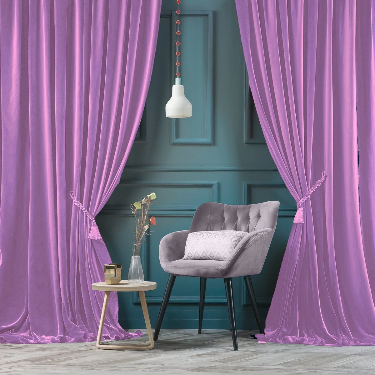 ZOQ Linen Velvet Curtain Orchid Purple styled in room
