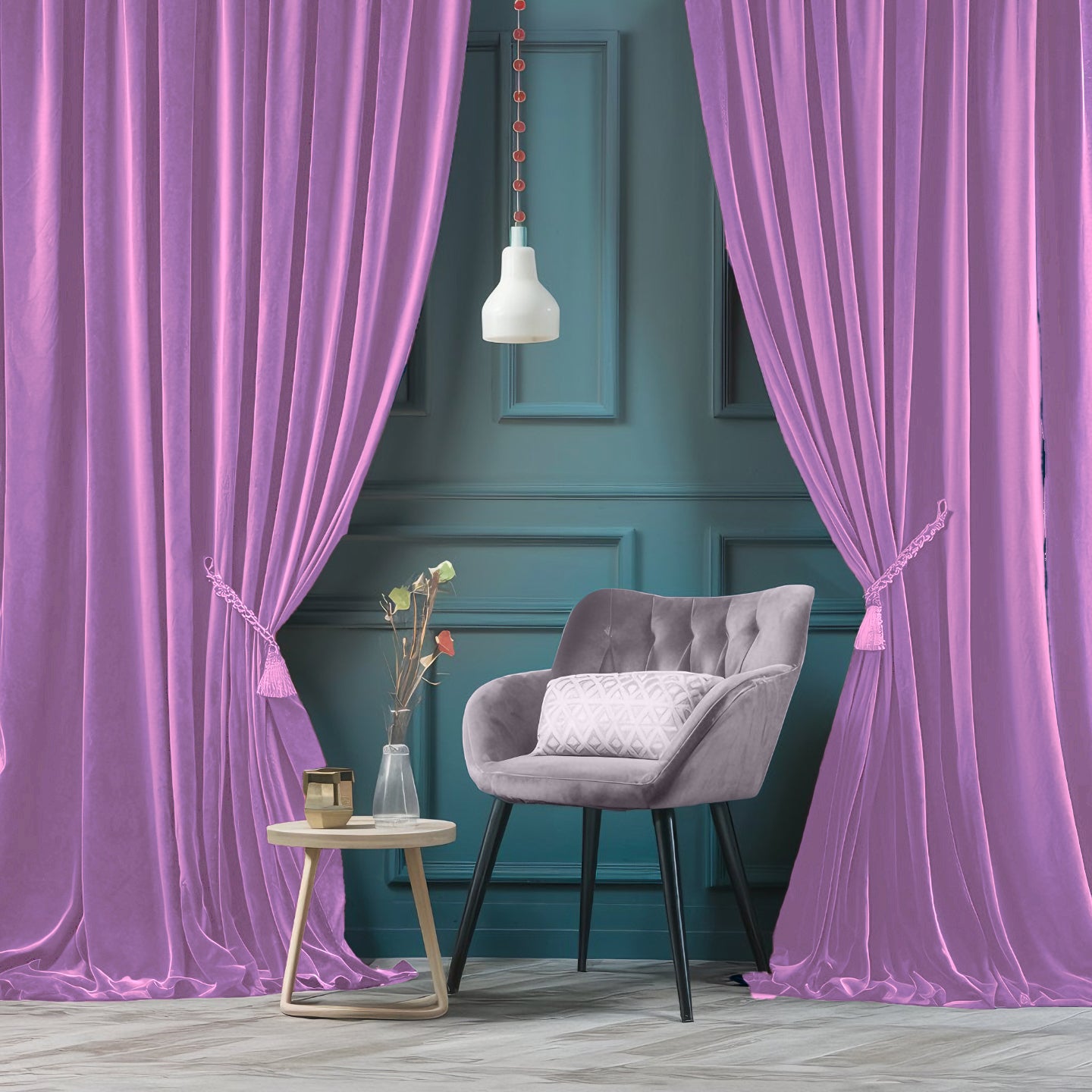 ZOQ Linen Velvet Curtain Orchid Purple styled in room