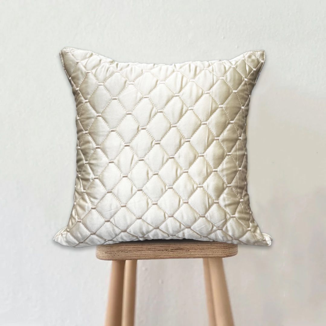 Diamond Quilted Velvet Cushion - Ivory