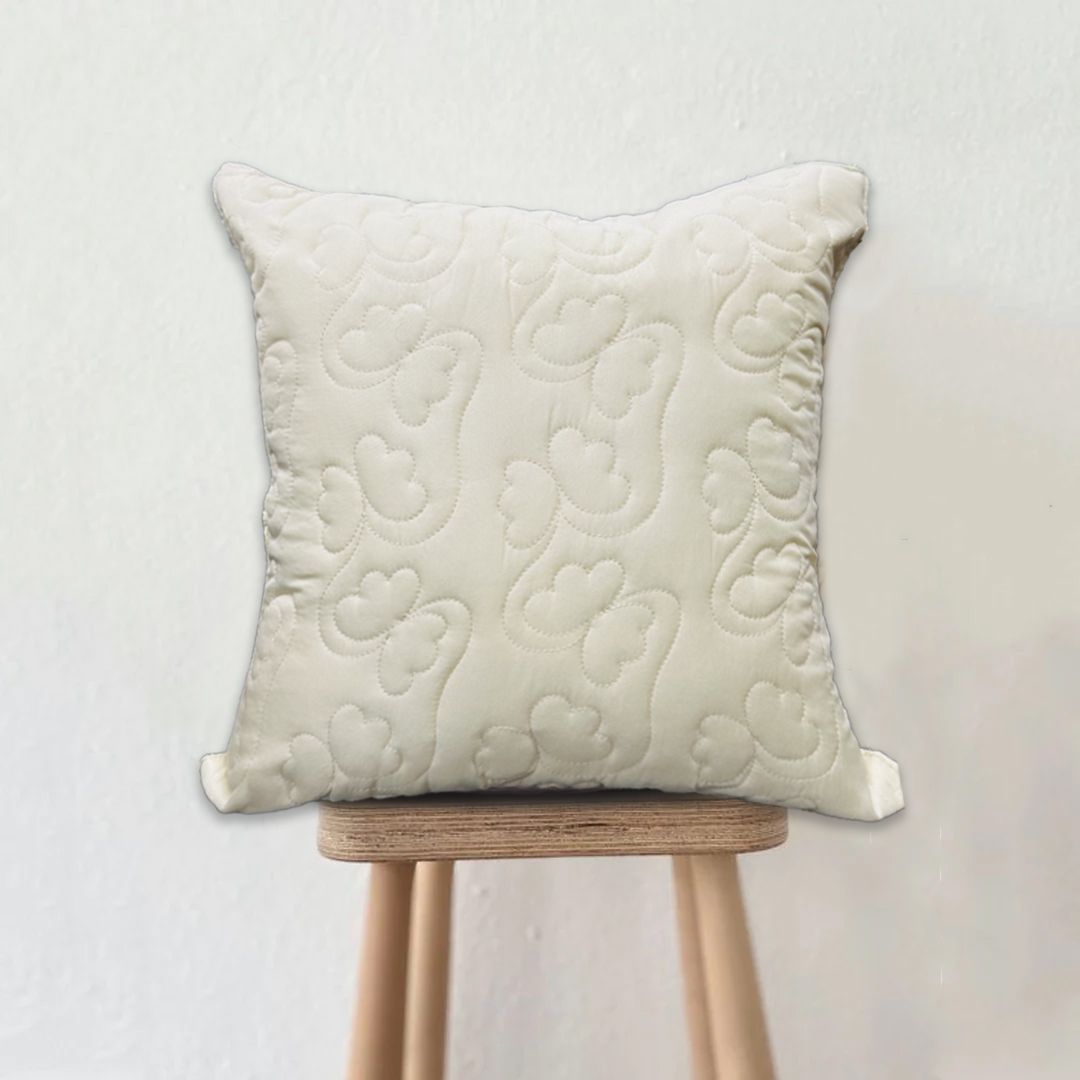 Heart Quilted Velvet Cushion - Ivory