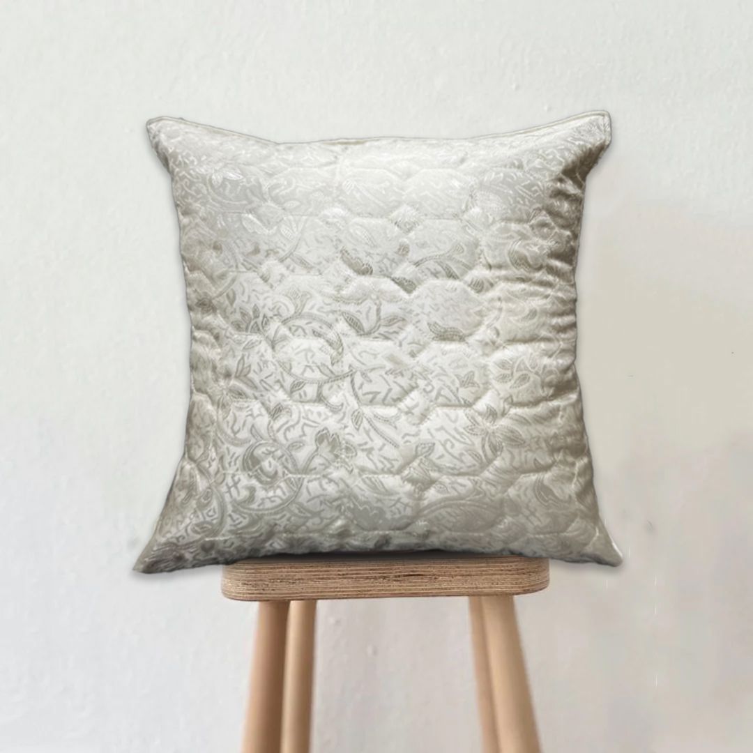 Hexagon Jacquard Velvet Cushion - Champagne