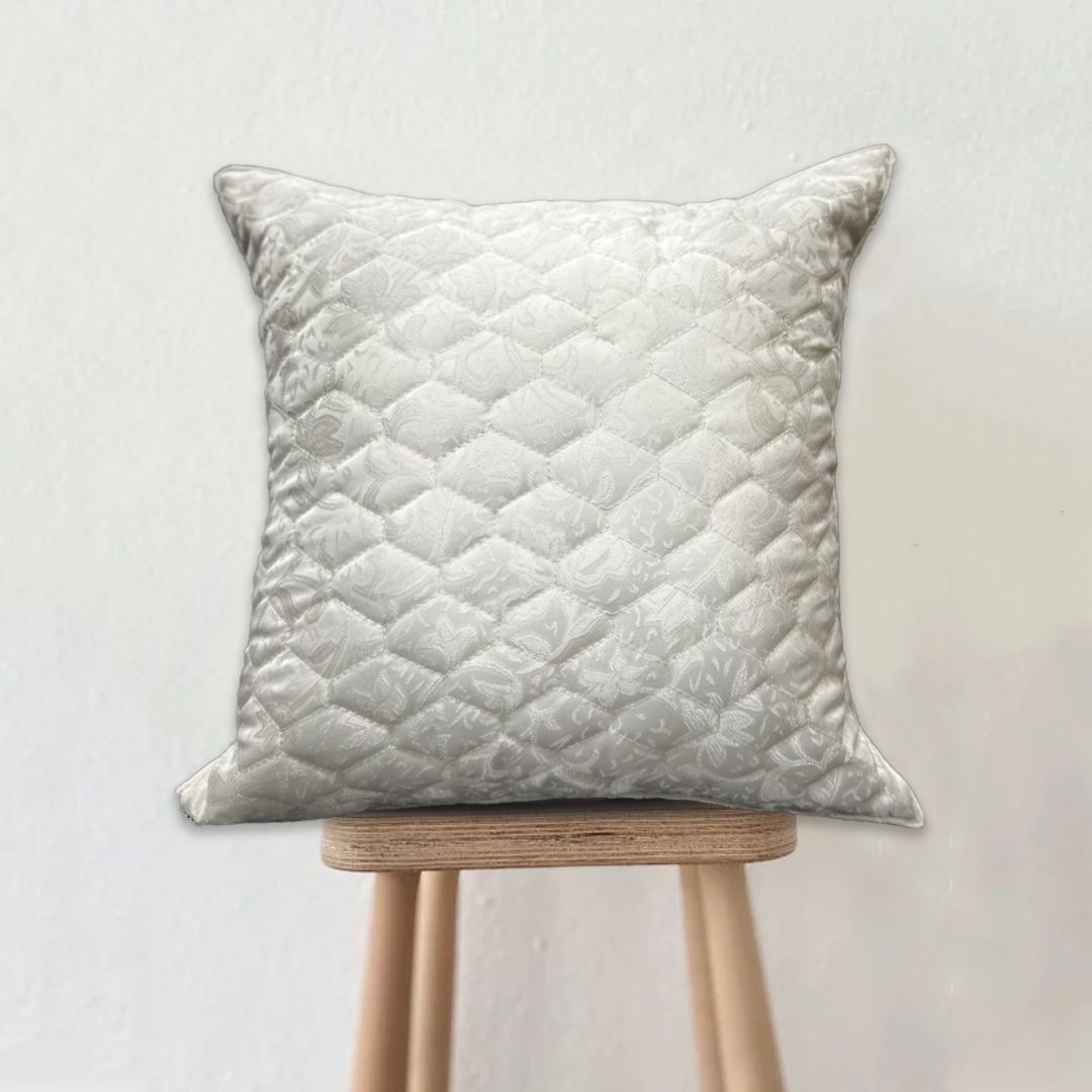 Hexagon Jacquard Velvet Cushion - Pearl White