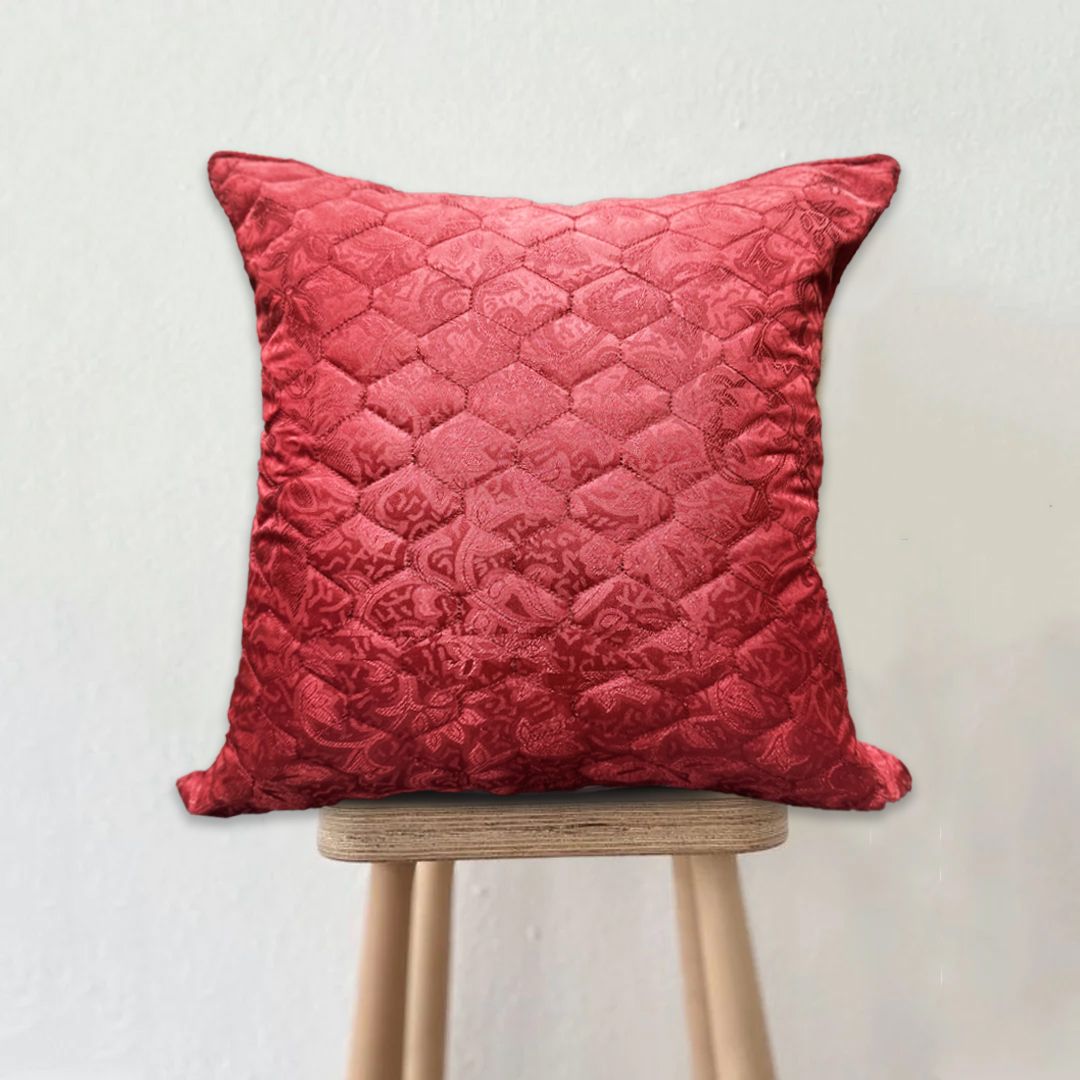 Hexagon Jacquard Velvet Cushion - Crimson