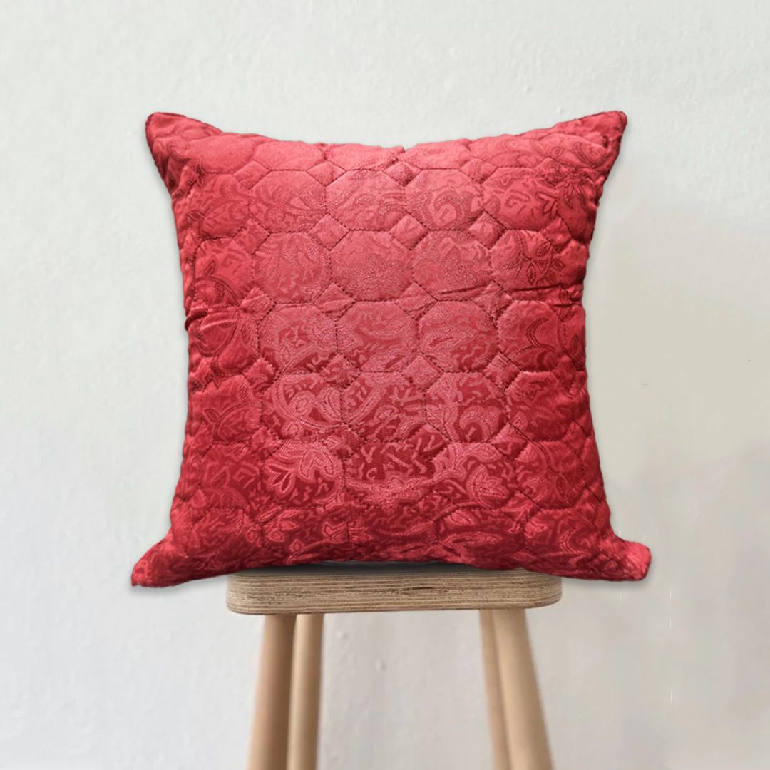 Hexagon Jacquard Velvet Cushion - Crimson closeup