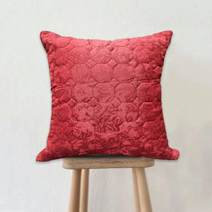 Hexagon Jacquard Velvet Cushion - Crimson closeup