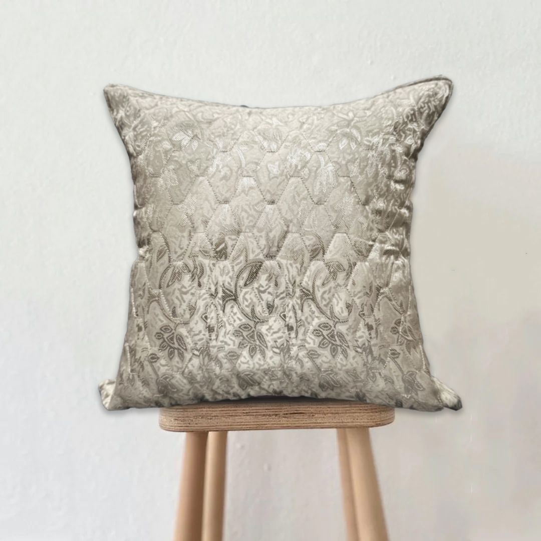 Hexagon Jacquard Velvet Cushion - Silver Grey