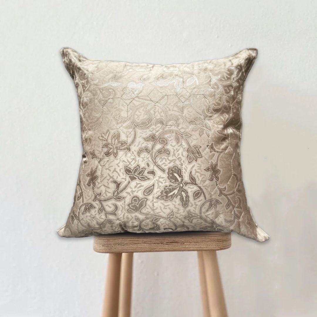 Ornate Floral Velvet Cushion - Taupe